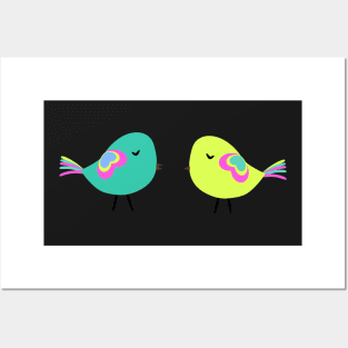 Colorful birds on wires Posters and Art